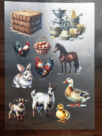 S-199 Farm Animal  sticker pet precut A5 size 3 pieces