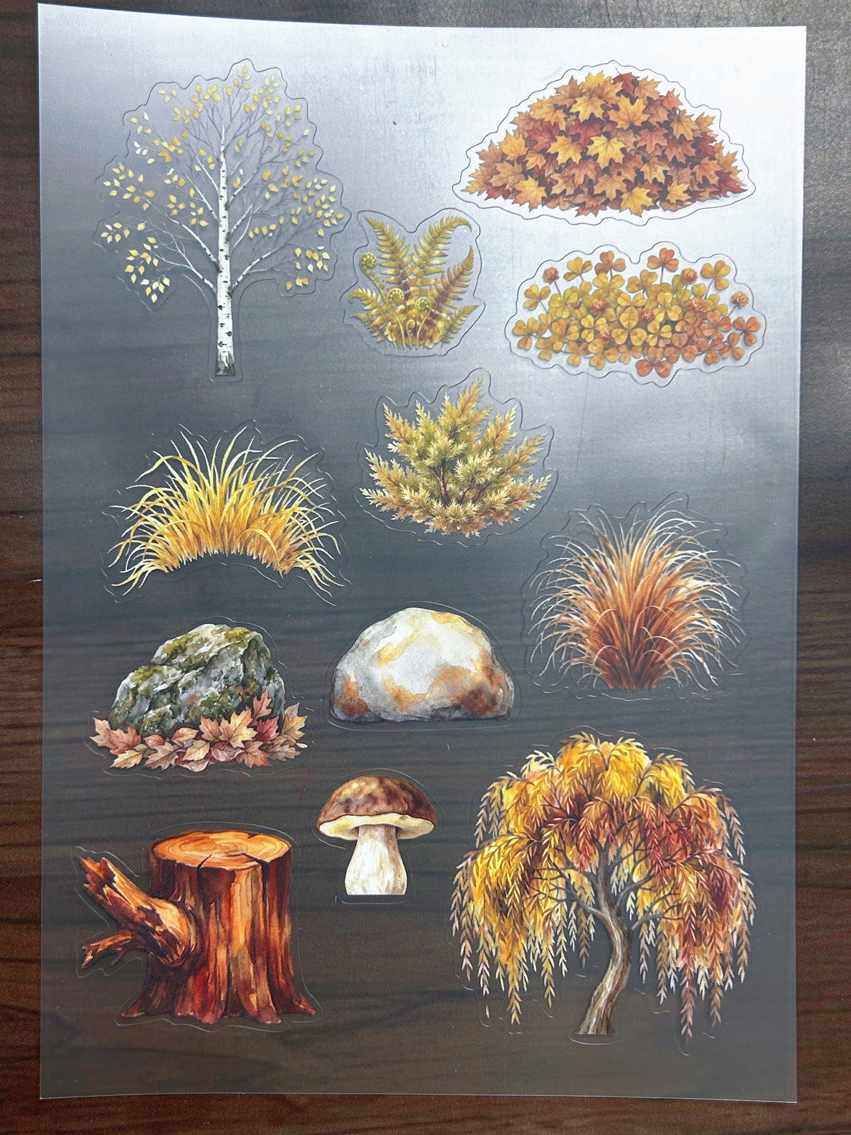 S-200 Autumn Tree Landscape sticker pet precut A5 size 6 pieces
