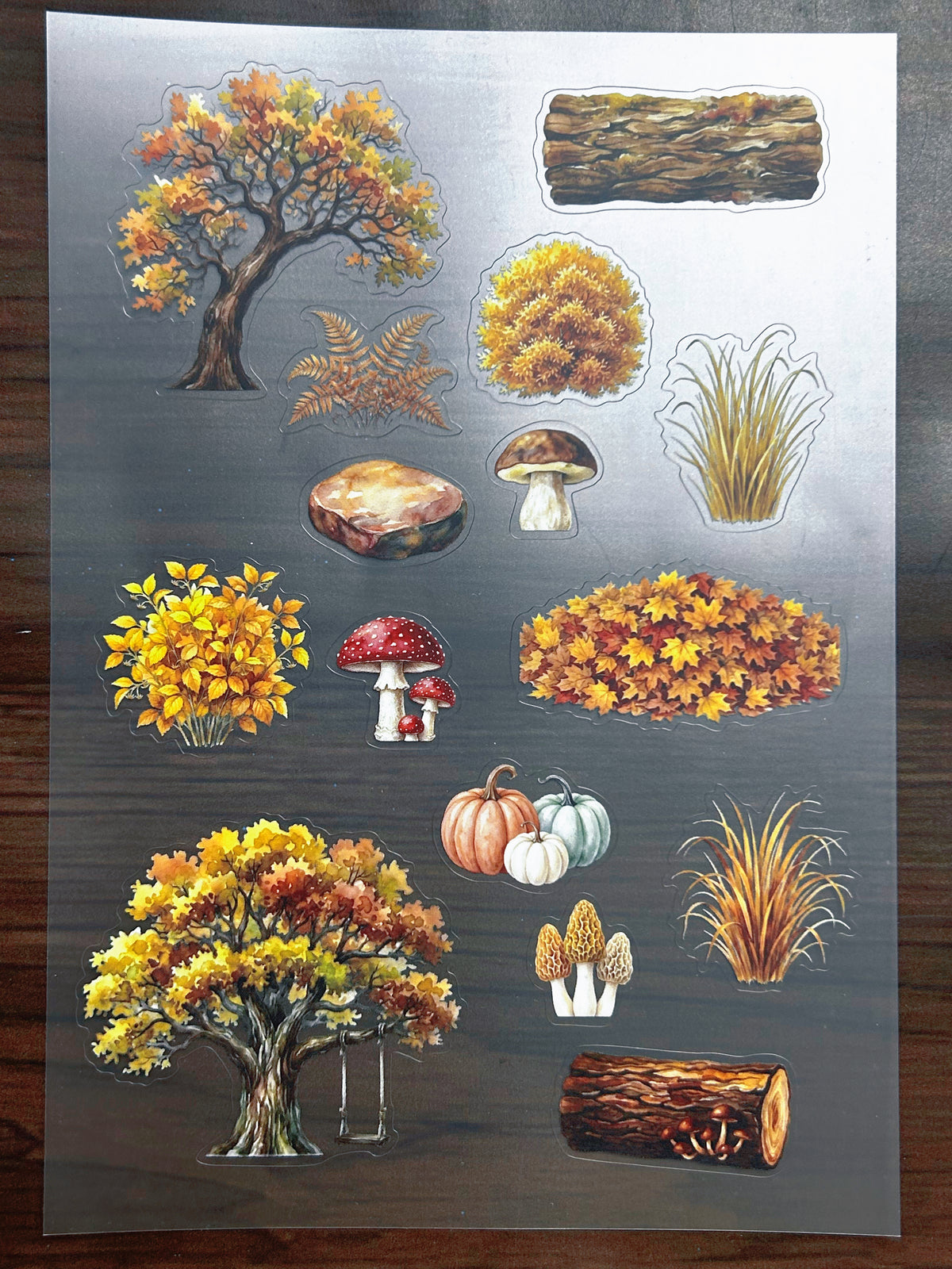 S-200 Autumn Tree Landscape sticker pet precut A5 size 6 pieces