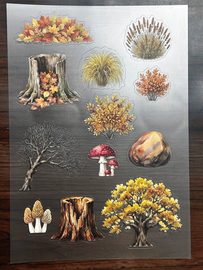 S-200 Autumn Tree Landscape sticker pet precut A5 size 6 pieces