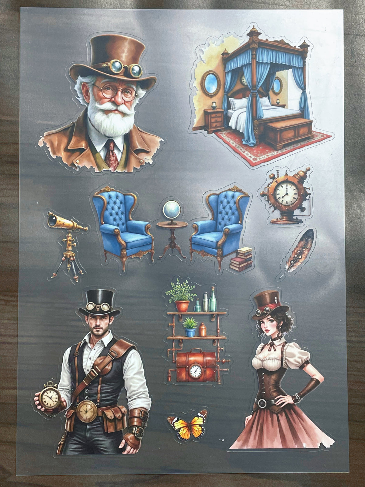 S-140 Steampunk Vintage Collection  sticker pet precut A5 size 6 pieces