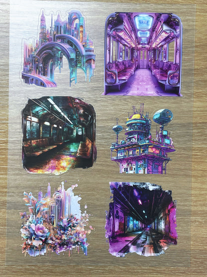 S69 Cyber Neon  sticker pet precut A5 size 6 pieces