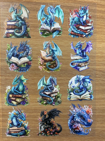 E-89 Scholarly Magic Dragon 3D Embossed sticker 1 piece