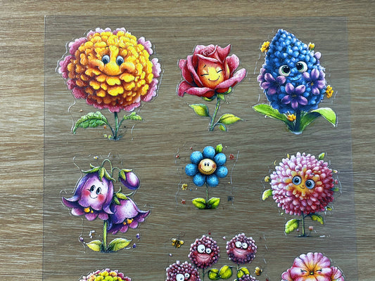 E-64  Flower Buddies' Paradise  3D Embossed sticker 1 piece