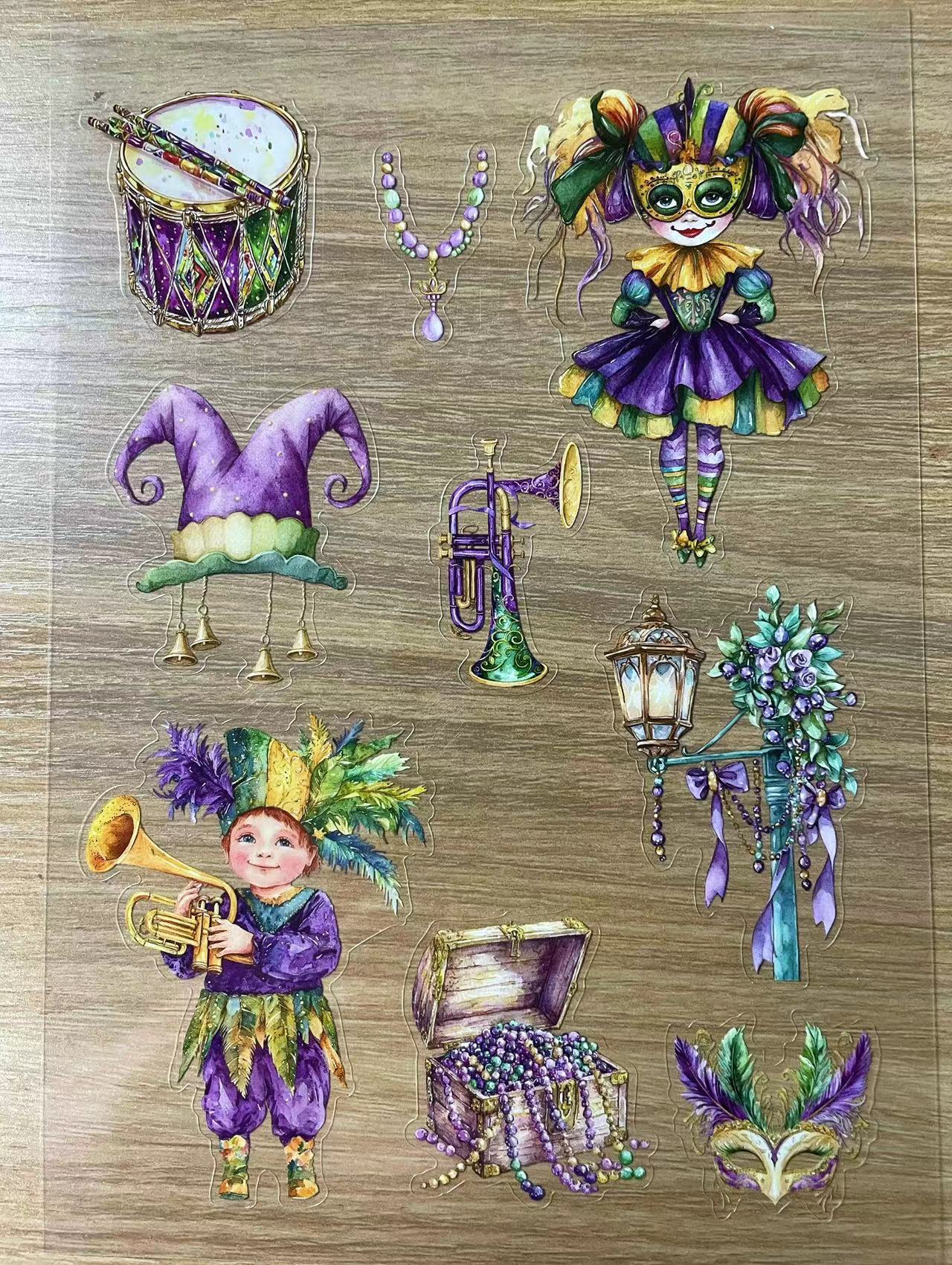 S12 Mardi Gras sticker pet precut A5 size 2 pieces