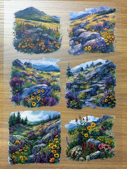 S87 Mountain Meadow Blooms sticker pet precut A4 size 3 pieces
