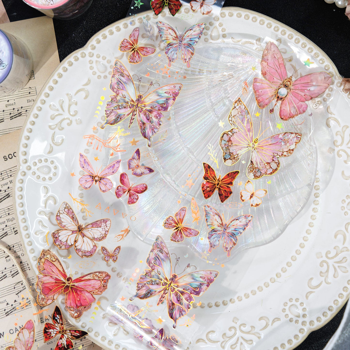 S-28 Ancient Forest PET Adhesive Tape Ice Crystal Butterfly Series 4Style