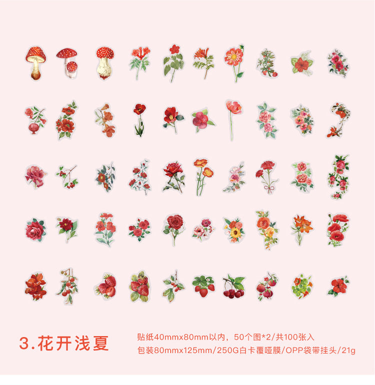 S-10 PET Stickers Flower Season Series Plant and Flower 6 Options