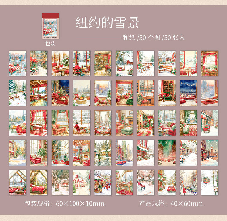 S-18   Sticker Book Winter Light Collection 50Winter Scenery Theme Material 4Style