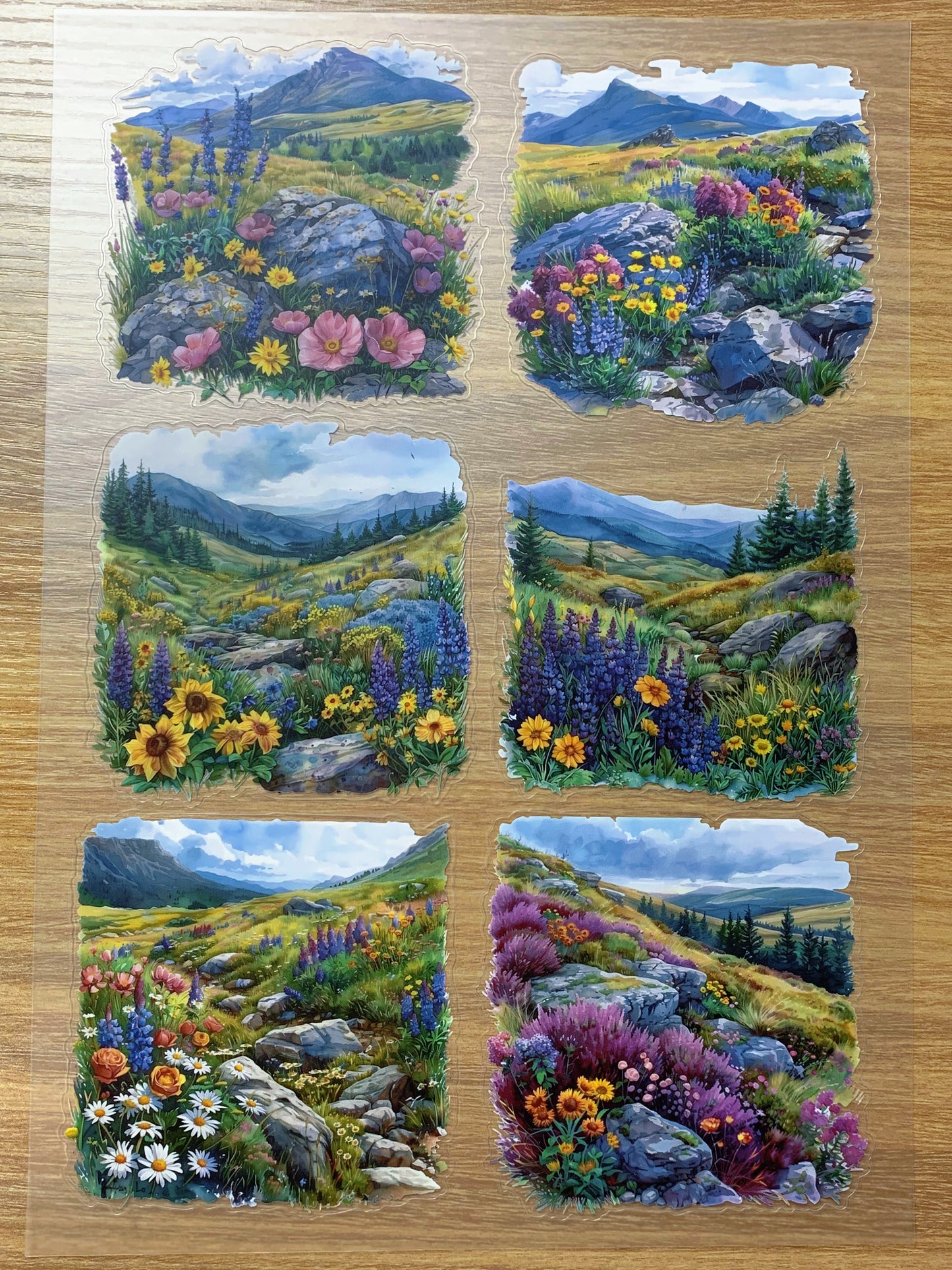 S87 Mountain Meadow Blooms sticker pet precut A4 size 3 pieces