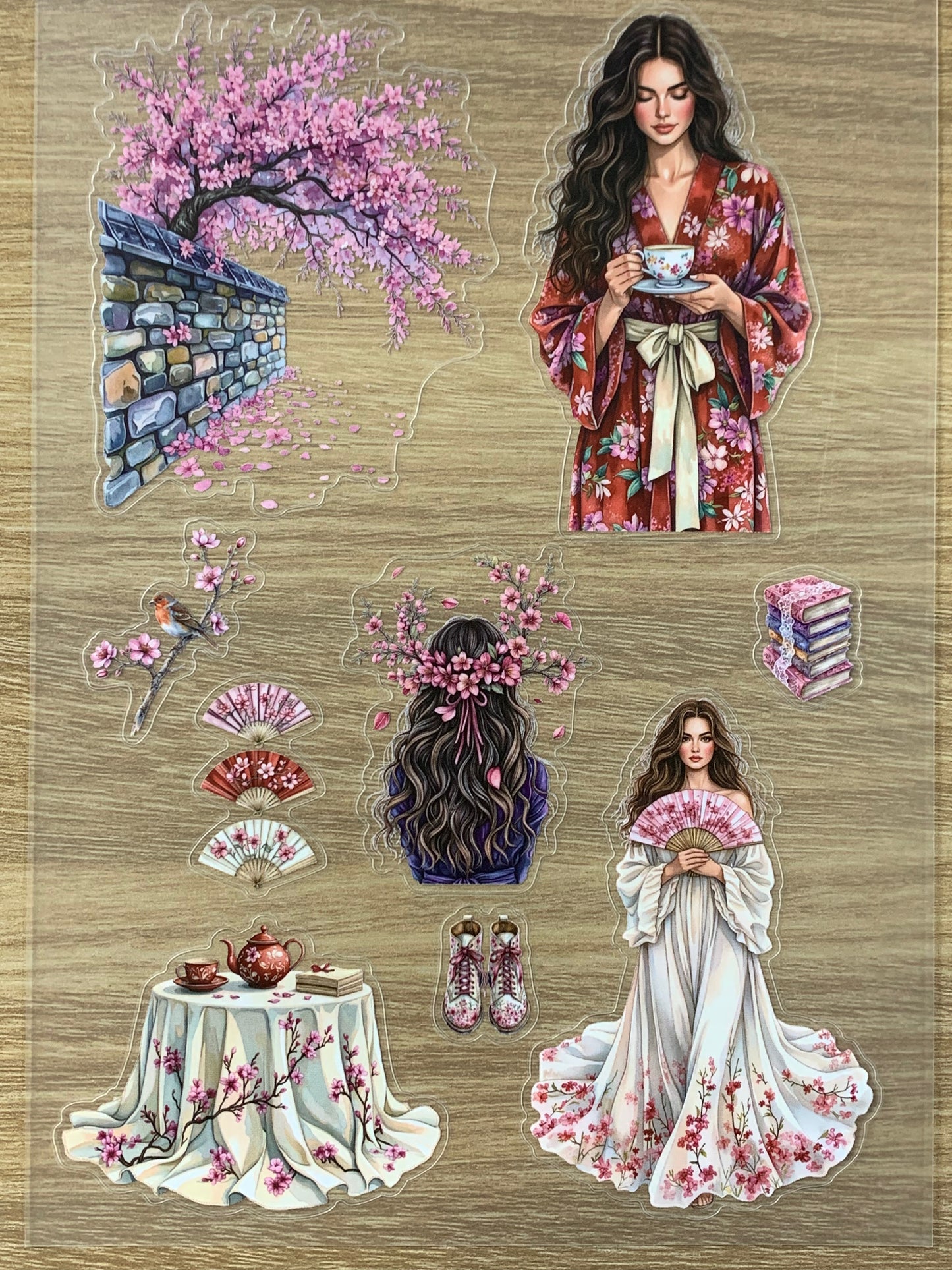 S49 Spring Floral Maiden  sticker pet precut A5 size 4 pieces