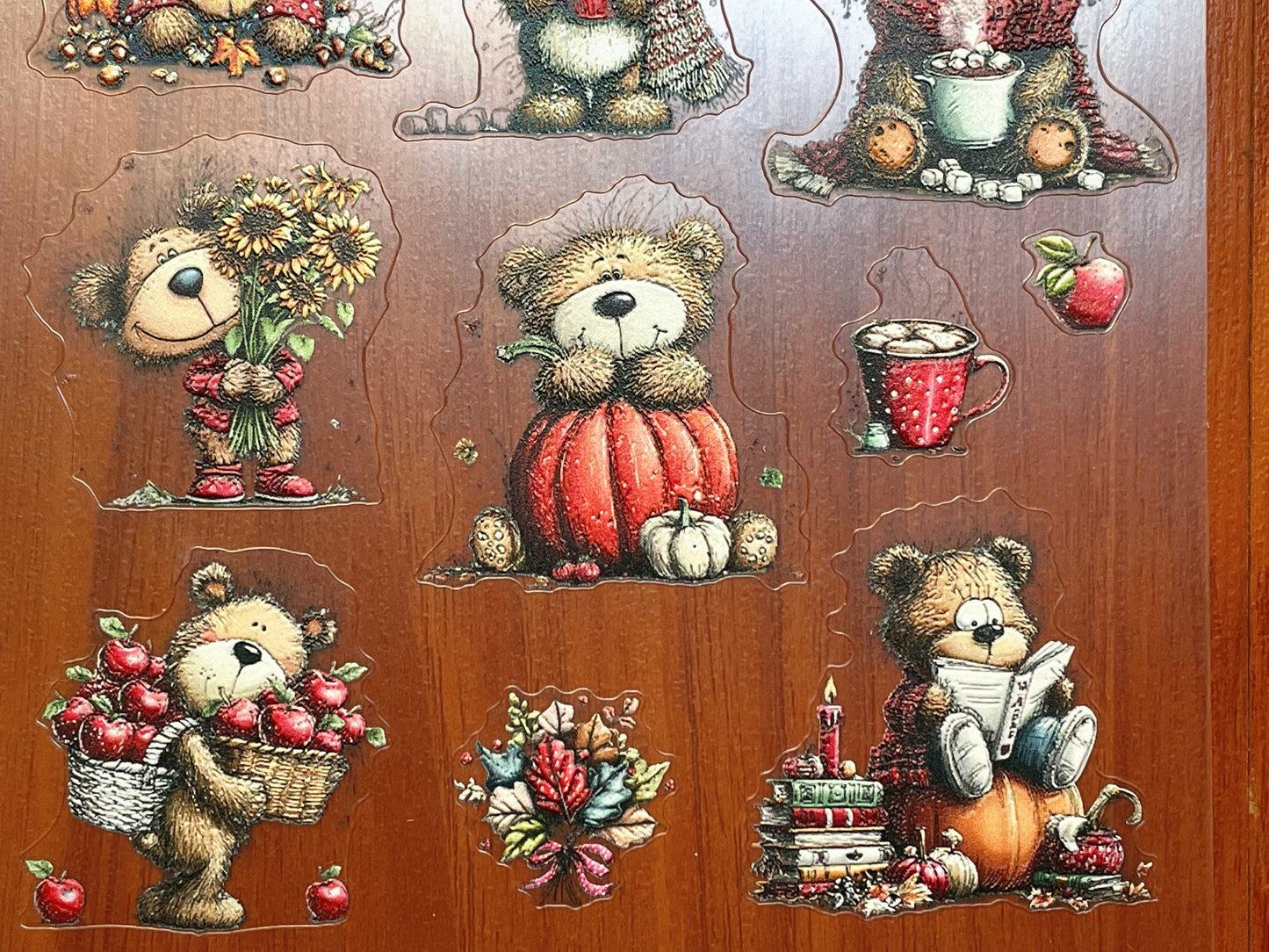 E-129 Autumn Cozy Teddy 3D Embossed sticker 1 piece