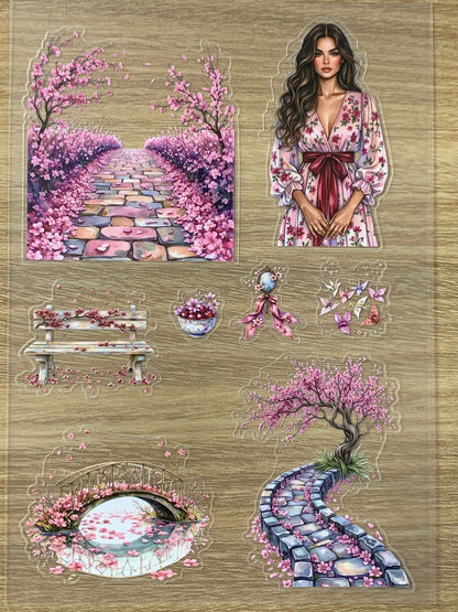 S49 Spring Floral Maiden  sticker pet precut A5 size 4 pieces