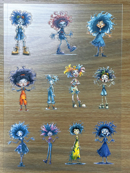 E-104 Fluffy Hair Whimsies 3D Embossed sticker 1 piece