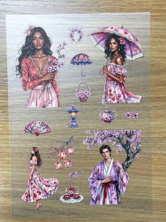 S49 Spring Floral Maiden  sticker pet precut A5 size 5 pieces
