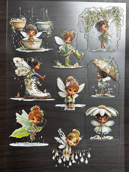 E-203 Rainy Boot Fairies 3D Embossed  sticker A5 size  1 piece