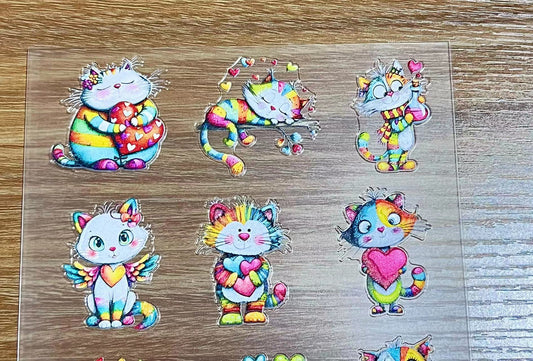 E-22 Valentine cat 3Dembossed sticker one piece