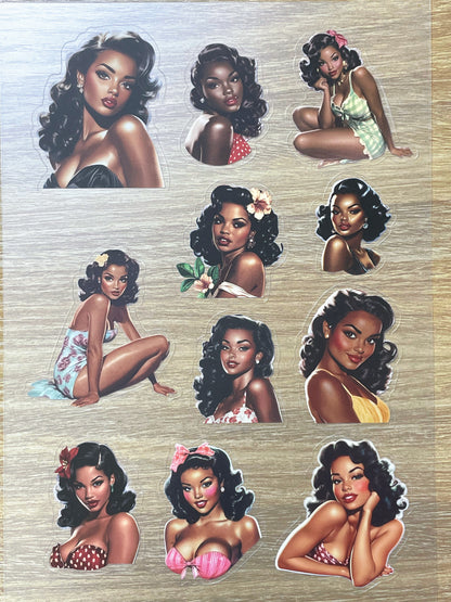 S71 Vintage Pin-up  sticker pet precut A5 size 4 pieces