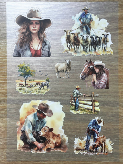 S120 Western Cowboy sticker pet precut A5 size 7 pieces