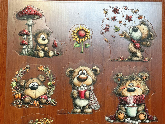 E-129 Autumn Cozy Teddy 3D Embossed sticker 1 piece