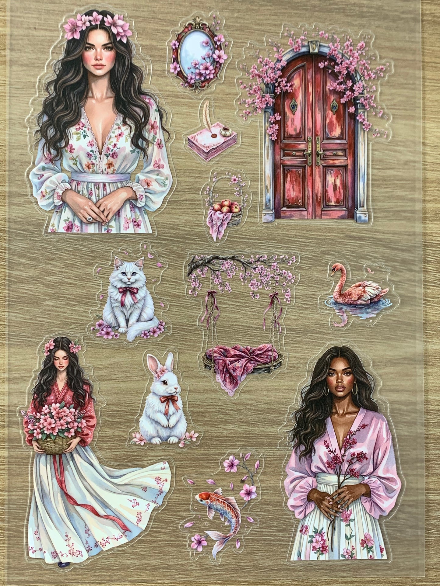 S49 Spring Floral Maiden  sticker pet precut A5 size 4 pieces