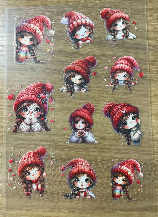 E-32 Valentine peaking girl 3Dembossed sticker one piece