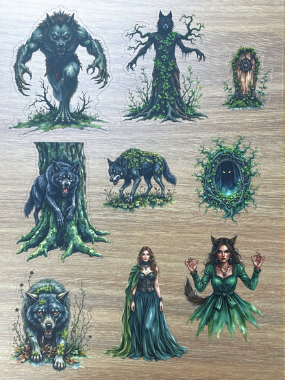 S119 Dark Forest Wolf Spirit sticker pet precut A5 size 6 pieces