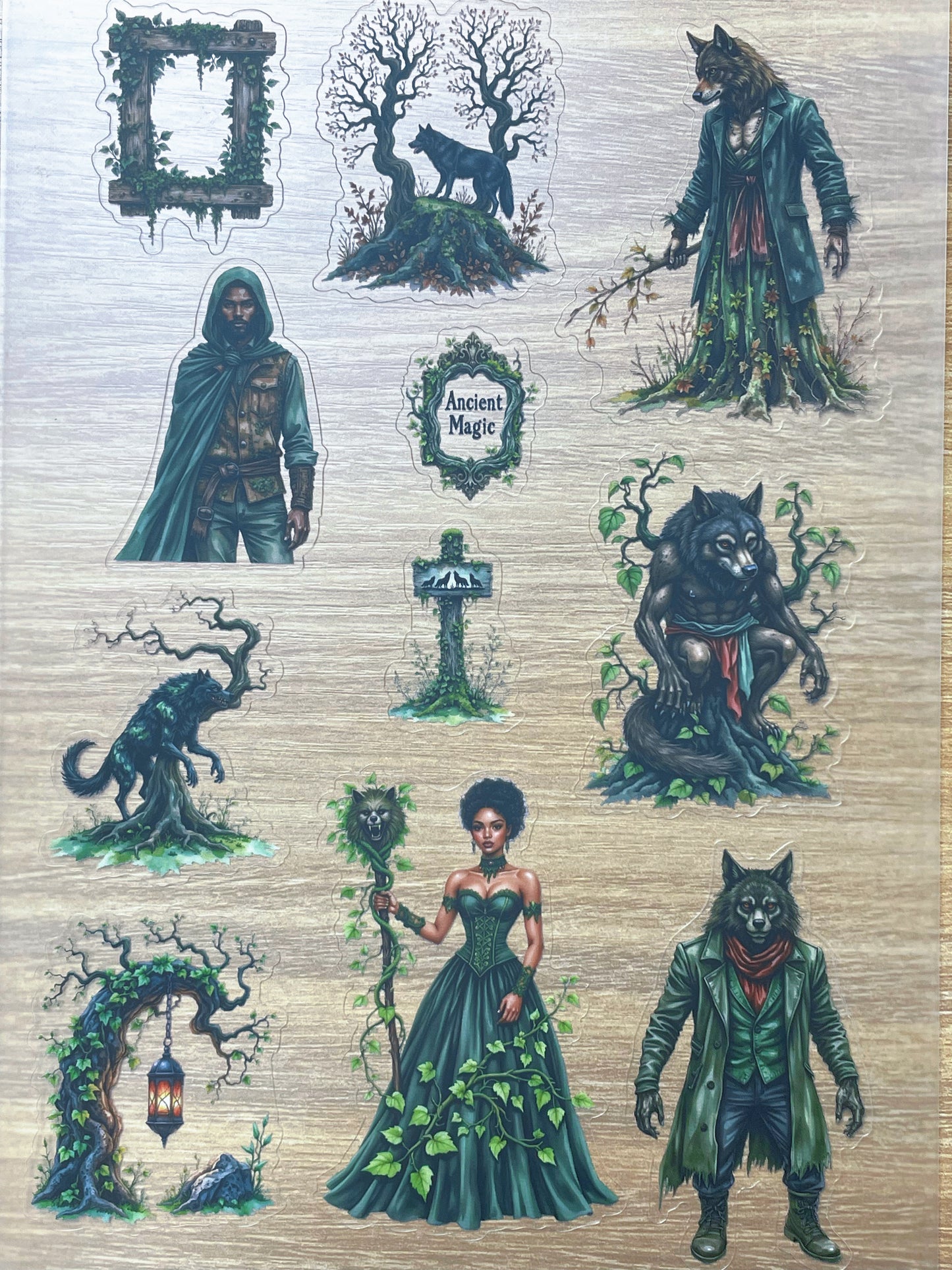 S119 Dark Forest Wolf Spirit sticker pet precut A5 size 6 pieces