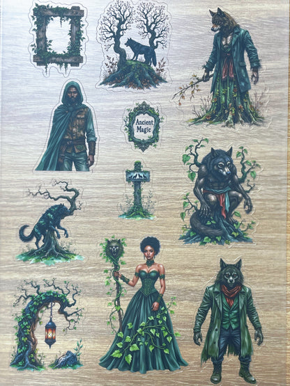 S119 Dark Forest Wolf Spirit sticker pet precut A5 size 6 pieces