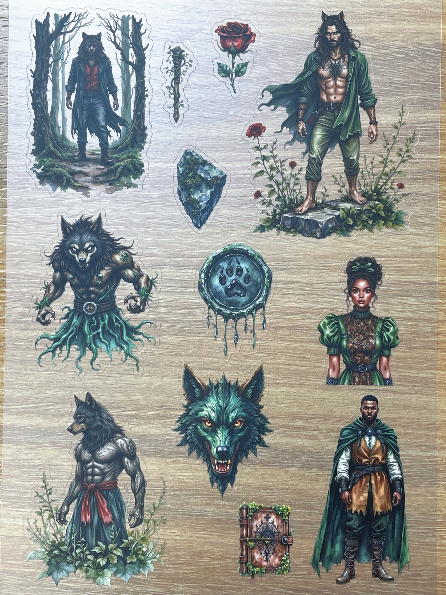 S119 Dark Forest Wolf Spirit sticker pet precut A5 size 6 pieces