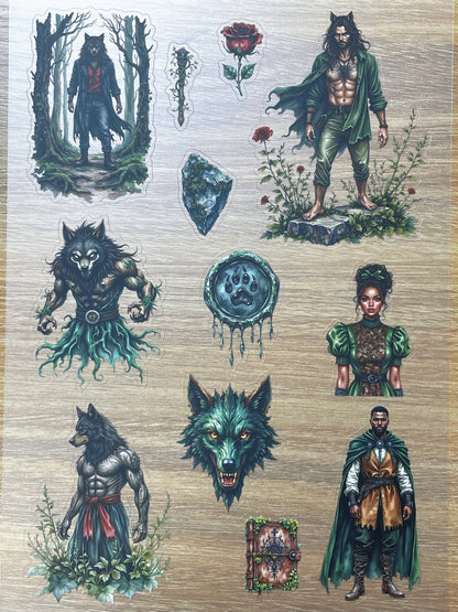 S119 Dark Forest Wolf Spirit sticker pet precut A5 size 6 pieces