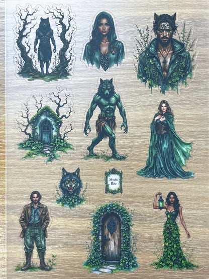 S119 Dark Forest Wolf Spirit sticker pet precut A5 size 6 pieces