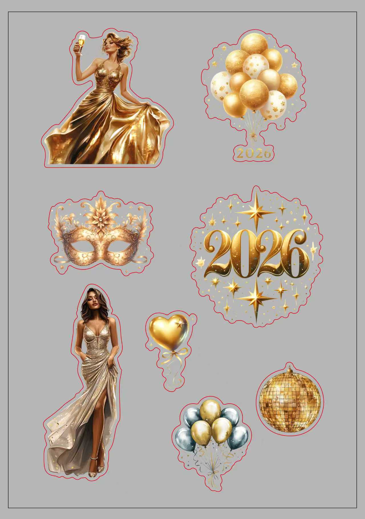 Sticker Book-4 New Year Sticker Book (10 pieces pet precut and 10 pieces washi background stickers)