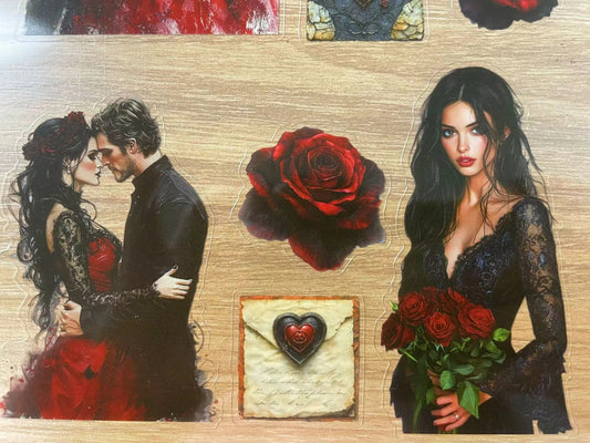 S15 Gothic valentine dark romance sticker&paper pet precut A5 size 5 pieces A4 paper 3 pieces