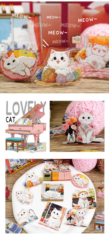 S-12 Meow Meow's Daily Series Cute Cartoon Theme Animal PET Sticker 6Style