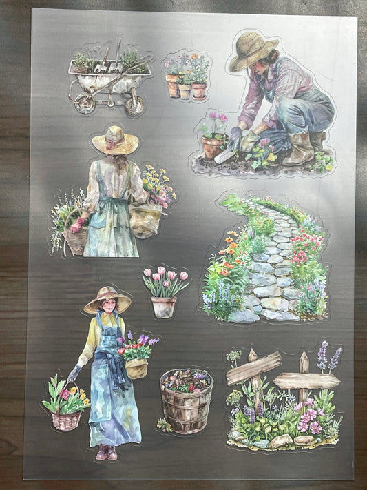 S 126 Garden Gardening Girls sticker pet precut A5 size 4 pieces