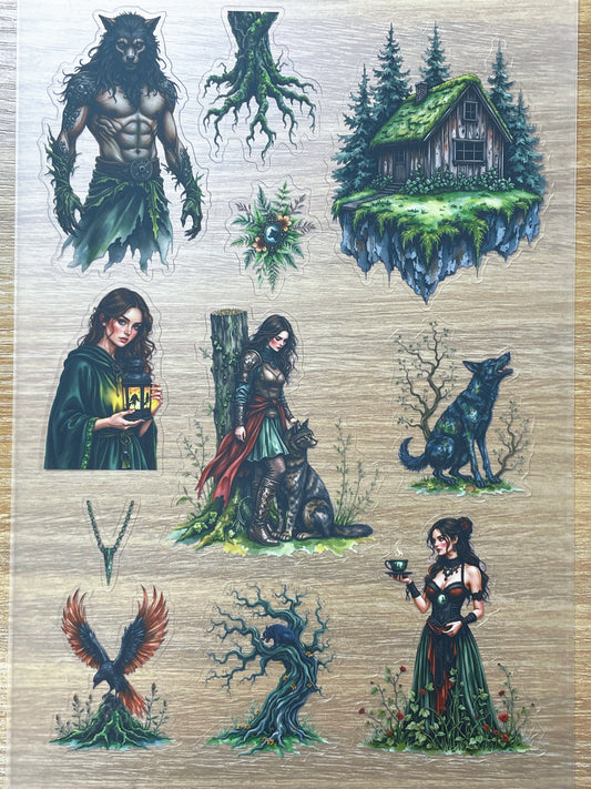 S119 Dark Forest Wolf Spirit sticker pet precut A5 size 6 pieces