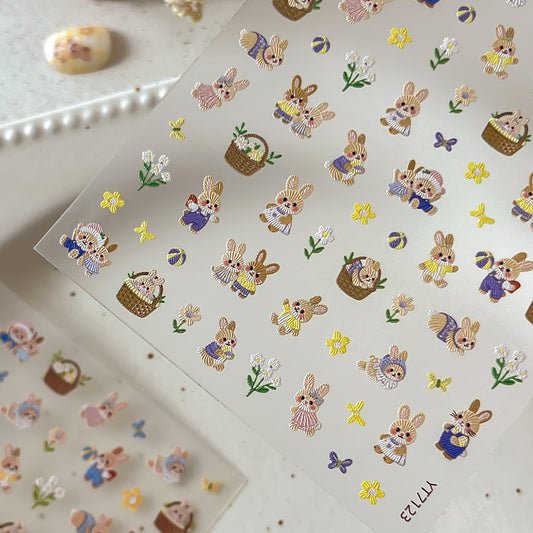 mini-4 Embossed Embroidery Little Bunny  Stickers