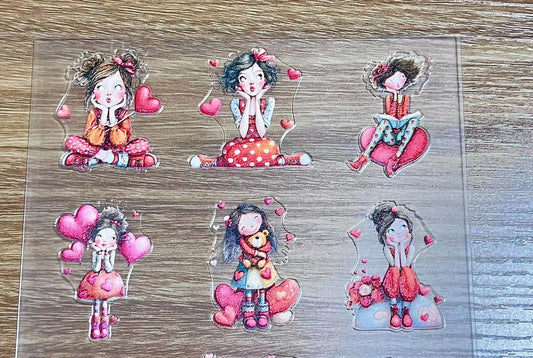 E-24 Valentine Girl 3Dembossed sticker one piece