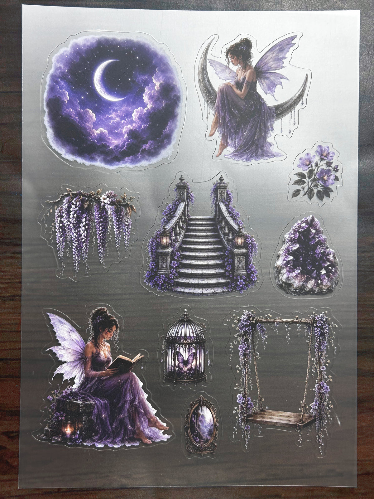 S-185 Purple Fairy sticker pet precut A5 size 3 pieces