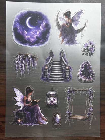 S-185 Purple Fairy sticker pet precut A5 size 3 pieces