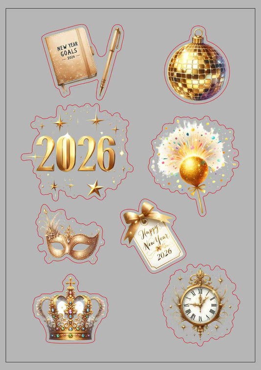 Sticker Book-4 New Year Sticker Book (10 pieces pet precut and 10 pieces washi background stickers)