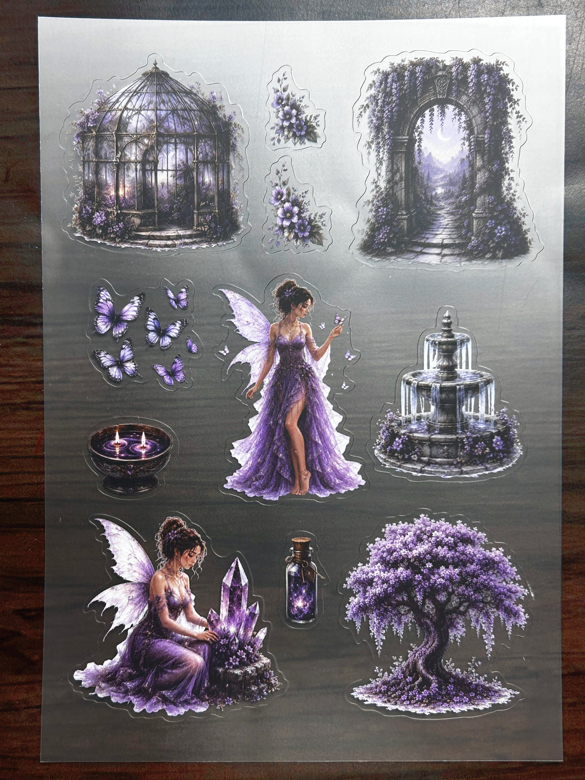 S-185 Purple Fairy sticker pet precut A5 size 3 pieces