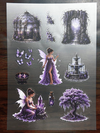 S-185 Purple Fairy sticker pet precut A5 size 3 pieces
