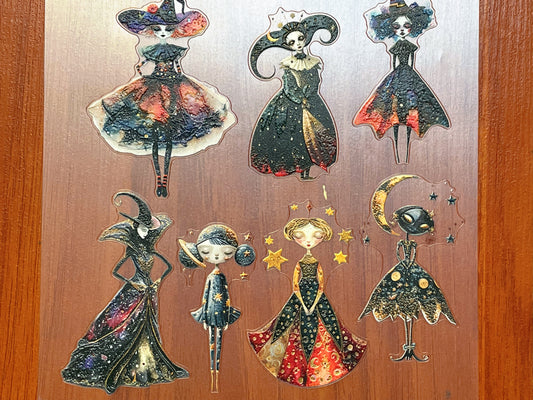 E-132 Starry-Night Witches 3D Embossed sticker 1 piece