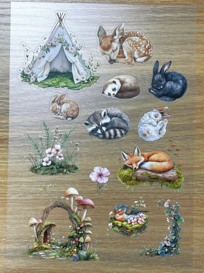 S60 Forest Sleeping Creatures  sticker pet precut A5 size 3 pieces