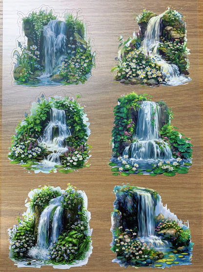 S92 Green Cliff Waterfall sticker pet precut A4 size 2 pieces