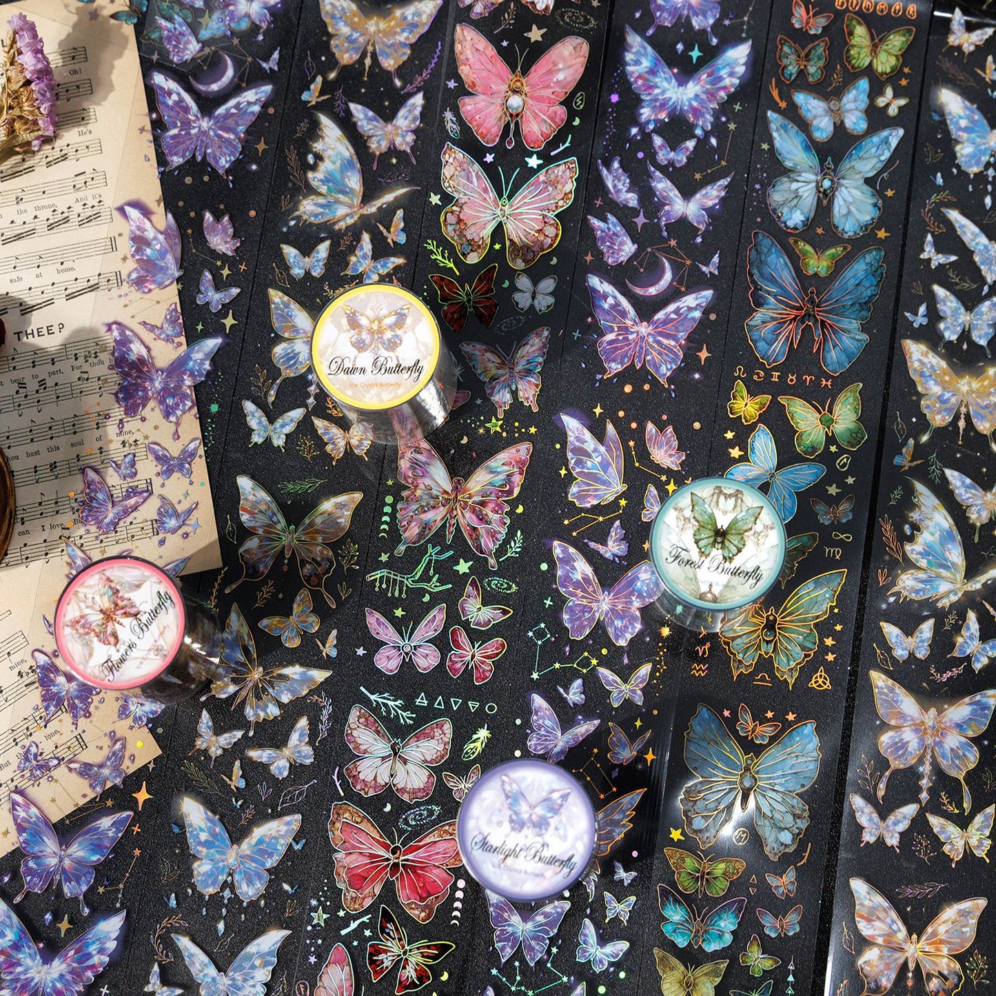 S-28 Ancient Forest PET Adhesive Tape Ice Crystal Butterfly Series 4Style