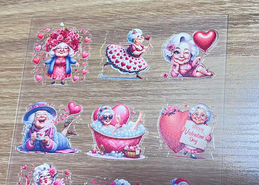 E- 16 Valentine cute old lady 3D embossed sticker 1 piece (148*210cm)
