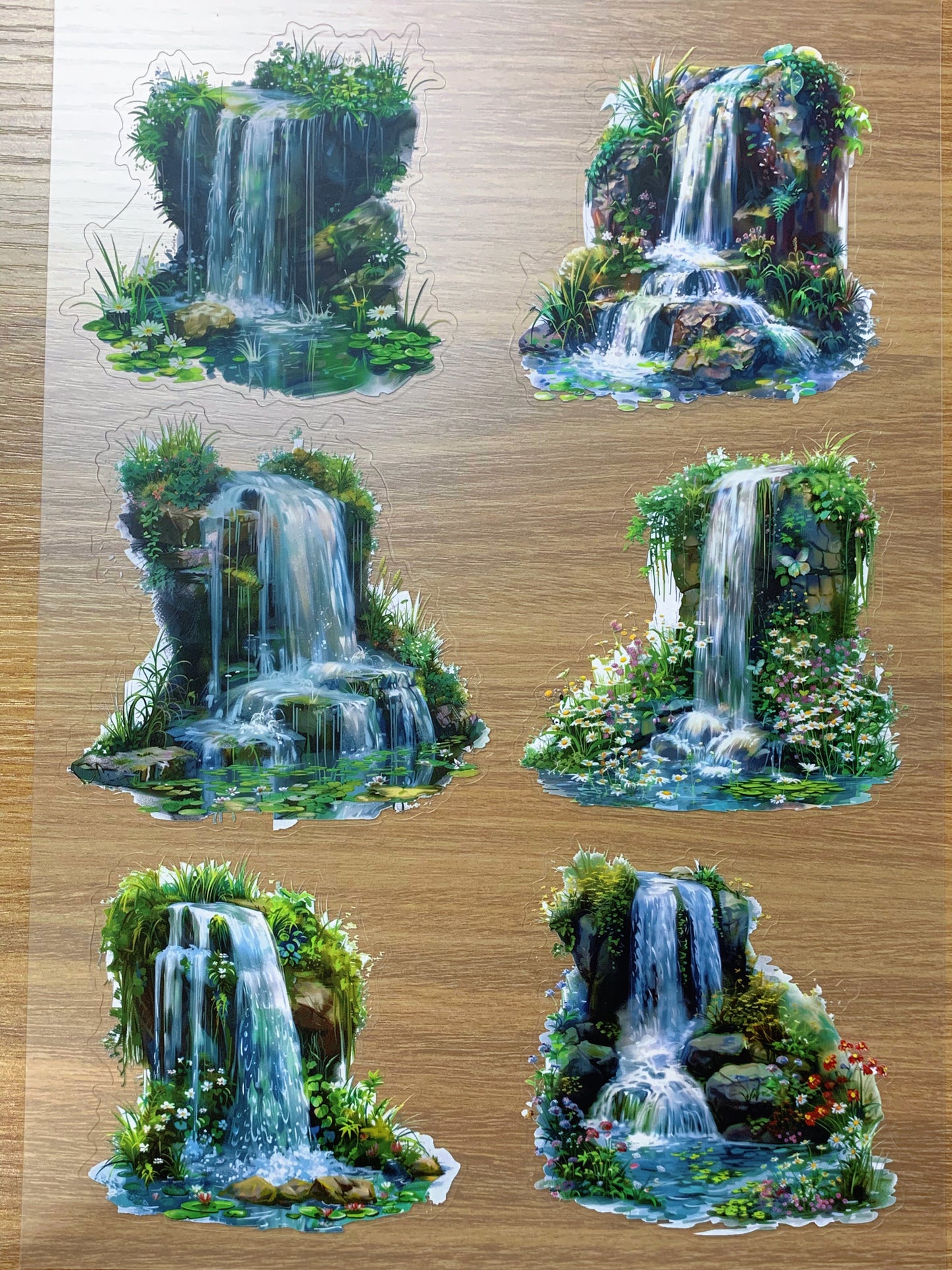 S92 Green Cliff Waterfall sticker pet precut A4 size 2 pieces